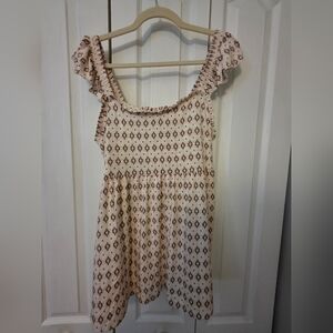 TORRID NWT Cream Pink Green Patterned Ruffle Sleeve Babydoll Tank Top Size L/12